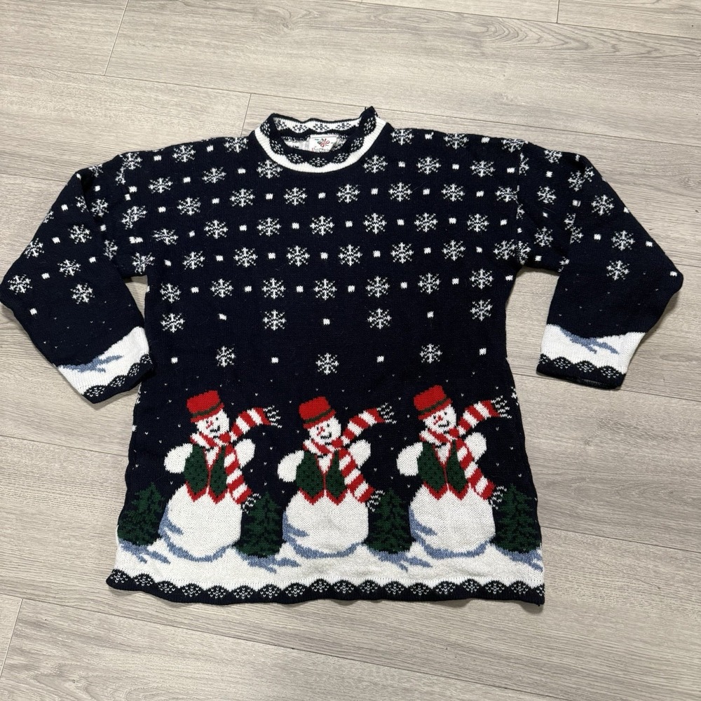 Vintage Christmas Nutcracker Sweater Snowman Cottage Core Grandmacore 3/4 Sleeve
